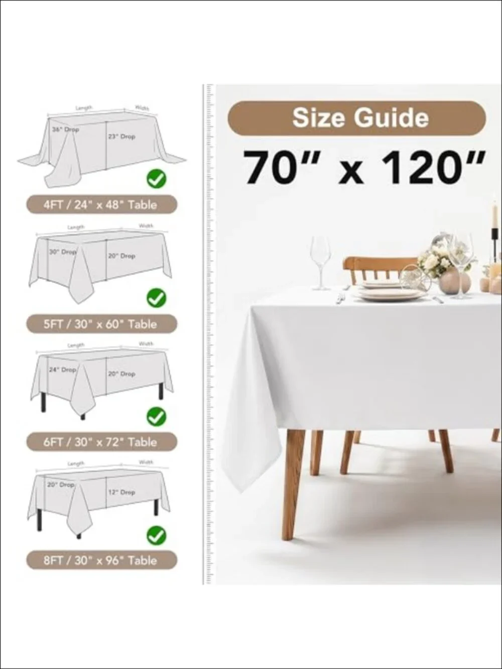 6 Pack Polyester Tablecloths 70x120 Inch for Rectangle Tables